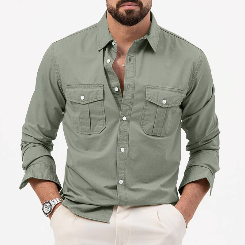 2024 Nova Estação Independente Transfronteiriça Camisa Masculina Multi-bolso Casual Manga Longa Camisa Masculina_voghion.com