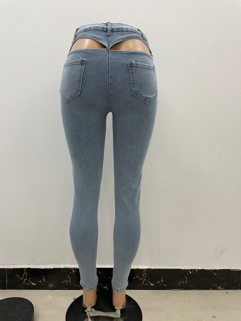 Vaqueros elásticos sexys Ins con cintura trasera hueca para mujer_voghion.com