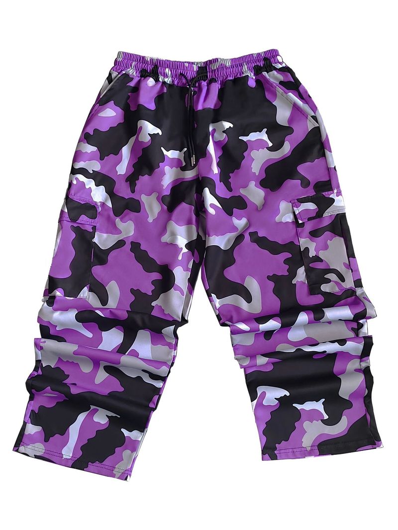 Men's Camouflage Cargo Pants - Outdoor Military Tactical Jogger Pants With Drawstring Waist & Multiple Pockets, Loose Fit Casual Work Pants_voghion.com