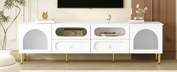 U-Can 78.8'' Retro TV Stand, Entertainment Center Media Console Cabinet With Six Metal Legs, 2 Cabinets, 4 Drawers And Anti-tip Device For Living Ro_voghion.com