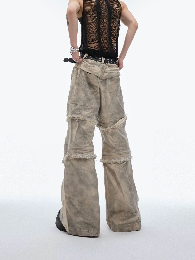 Herrenbekleidung Retro Damaged Raw Edge Freizeithose Heavy Industrial Denim High Street Cool_voghion.com