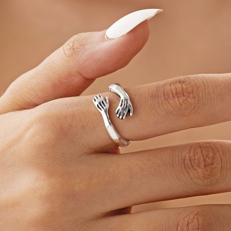 Pronto magazzino nuovo romantico abbraccio anelli intagliati amore creativo per sempre apertura dito anello regolabile mano per donne uomini gioielli di moda_voghion.com