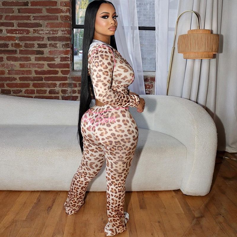 Wind 2024 Summer New Product Printed Hoodie Top Leopard High Waist Tight Pants Set For Women_voghion.com