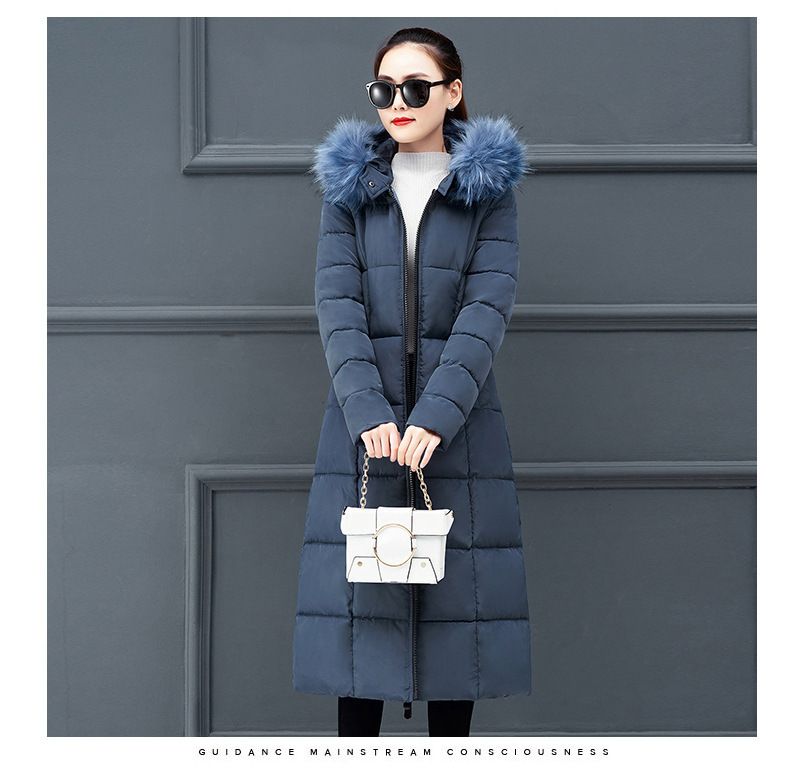 Women's Clothing Plus Size Knee-Length Puffer Coat With Detachable Faux Fur Hood, Warm Winter Jacket For Casual & Commute (Blue/Red/Gray/Black)_voghion.com