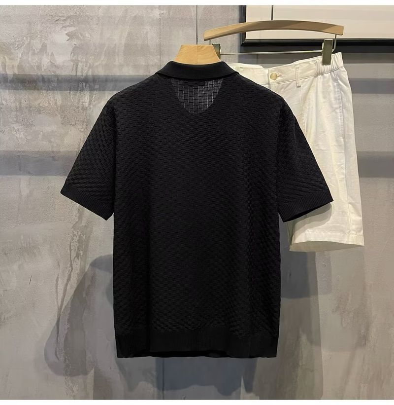 Herrenbekleidung Sommer New Ins Revers Kurzarm Poloshirt Herren Leichtes Luxus All Match Einfarbiges Kariertes Textur T-Shirt_voghion.com