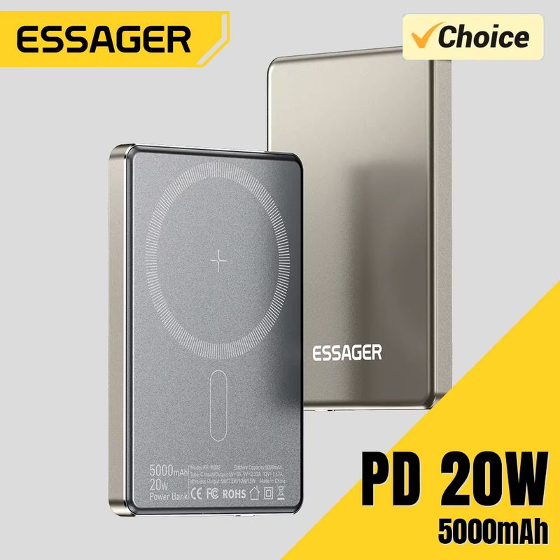Essager Thin Wireless Power Bank Magnetic 20W 5000mAh Portable Fast Charging External Battery For Mag Safe For IPhone 15_voghion.com