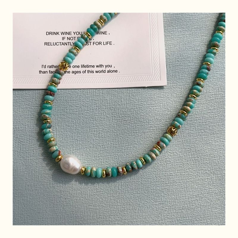 Collana con catenina per clavicola in perle d'acqua dolce turchesi e perline di lusso, stile cinese nuovo._voghion.com