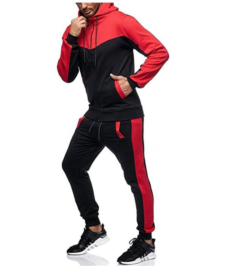 2025 New Autumn Winter Men's Hooded Color Block Casual Sports Cardigan Set_voghion.com