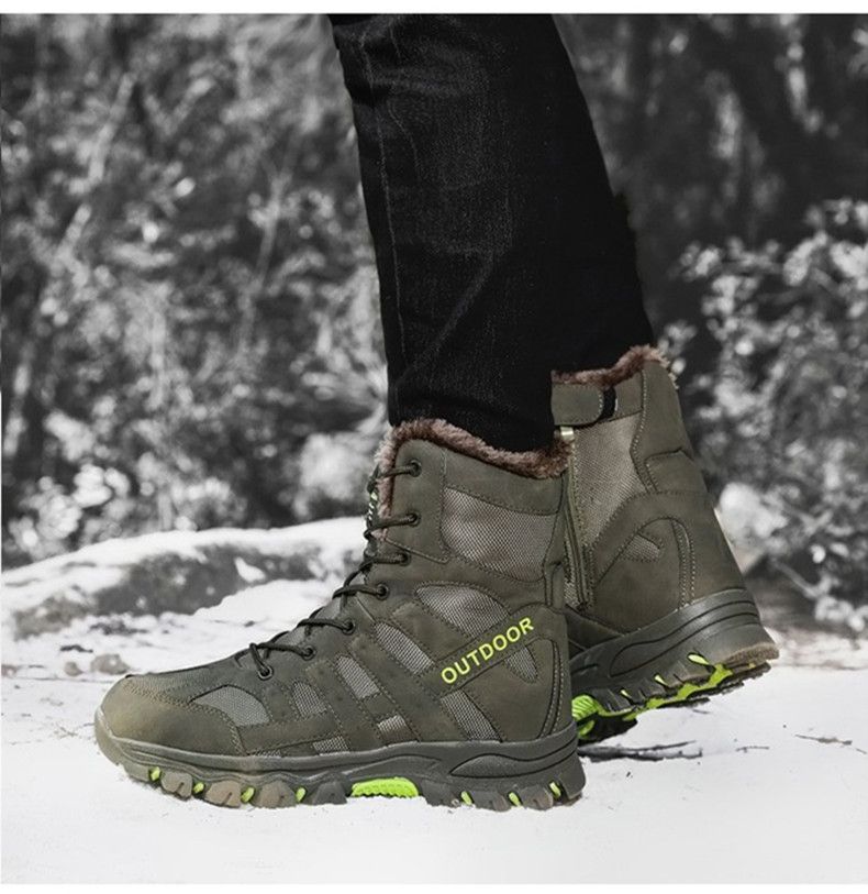 Bottes d'hiver de marque pour hommes, bottes de neige épaisses et chaudes, à lacets, bottines pour hommes, bottes de moto imperméables pour hommes, taille 47_voghion.com