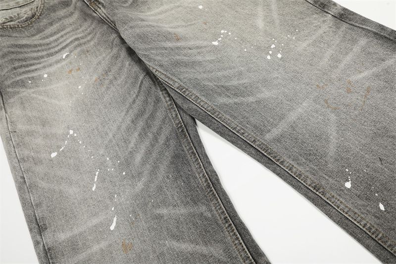 Herren-Punk-Splatter-Wash Straight-Leg-Jeans – Distressed Paint & Gradient Washed Denim-Hose in Grau (Größen S-XXL)_voghion.com