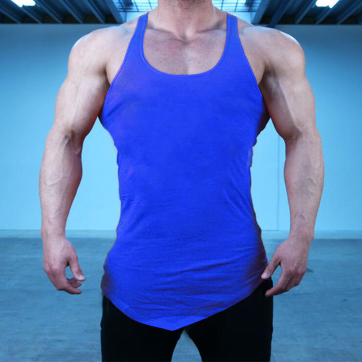 Muscular Men's Sports Running Pure Cotton Sweat-absorbing Irregular Hem Racerback Printed U-Neck Tank Top_voghion.com