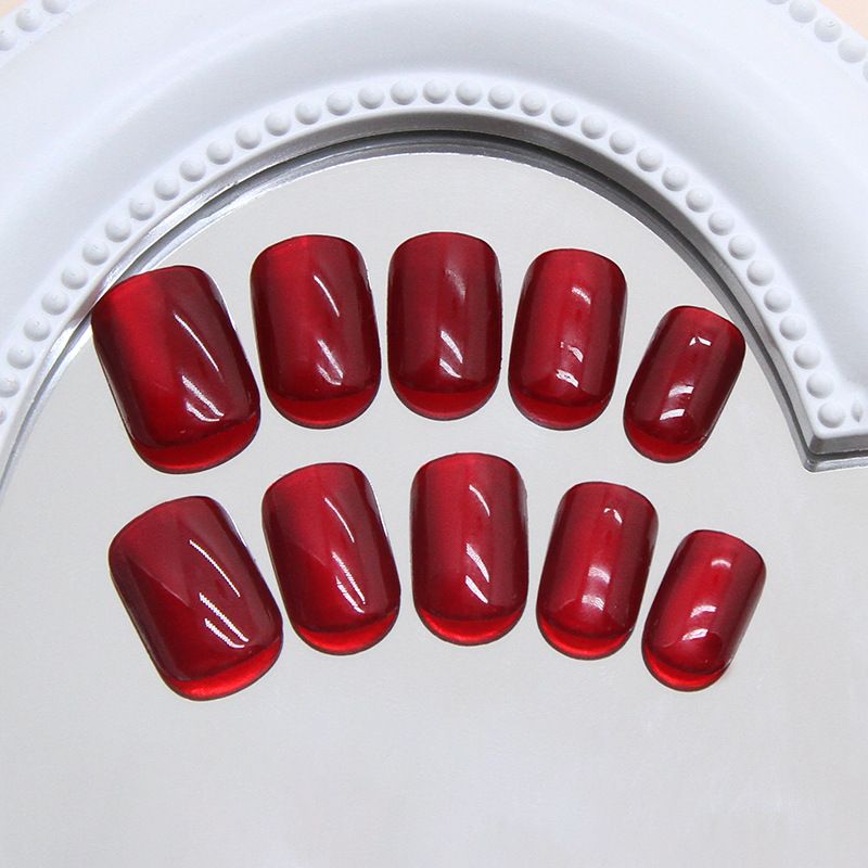Unghie finte Red Fairy Berry Red Pure Color Cat's Eye Unghie corte quadrate rimovibili indossabili_voghion.com