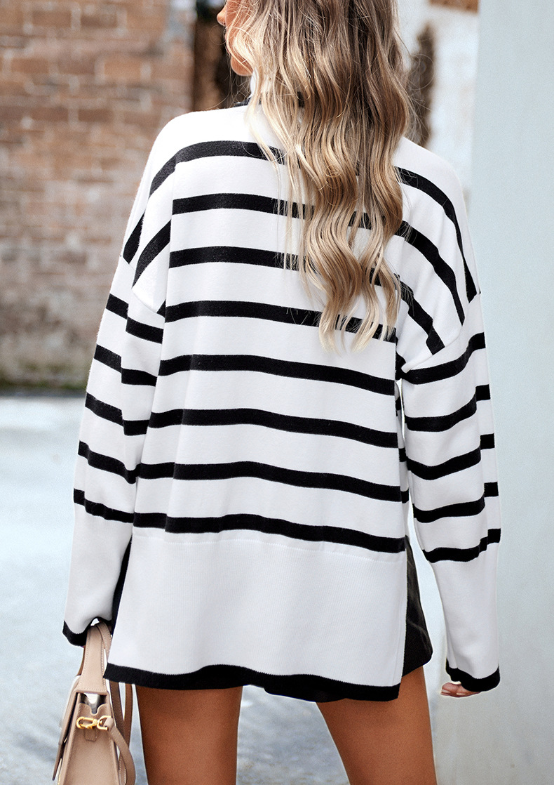 Women's striped turtleneck sweater for women_voghion.com
