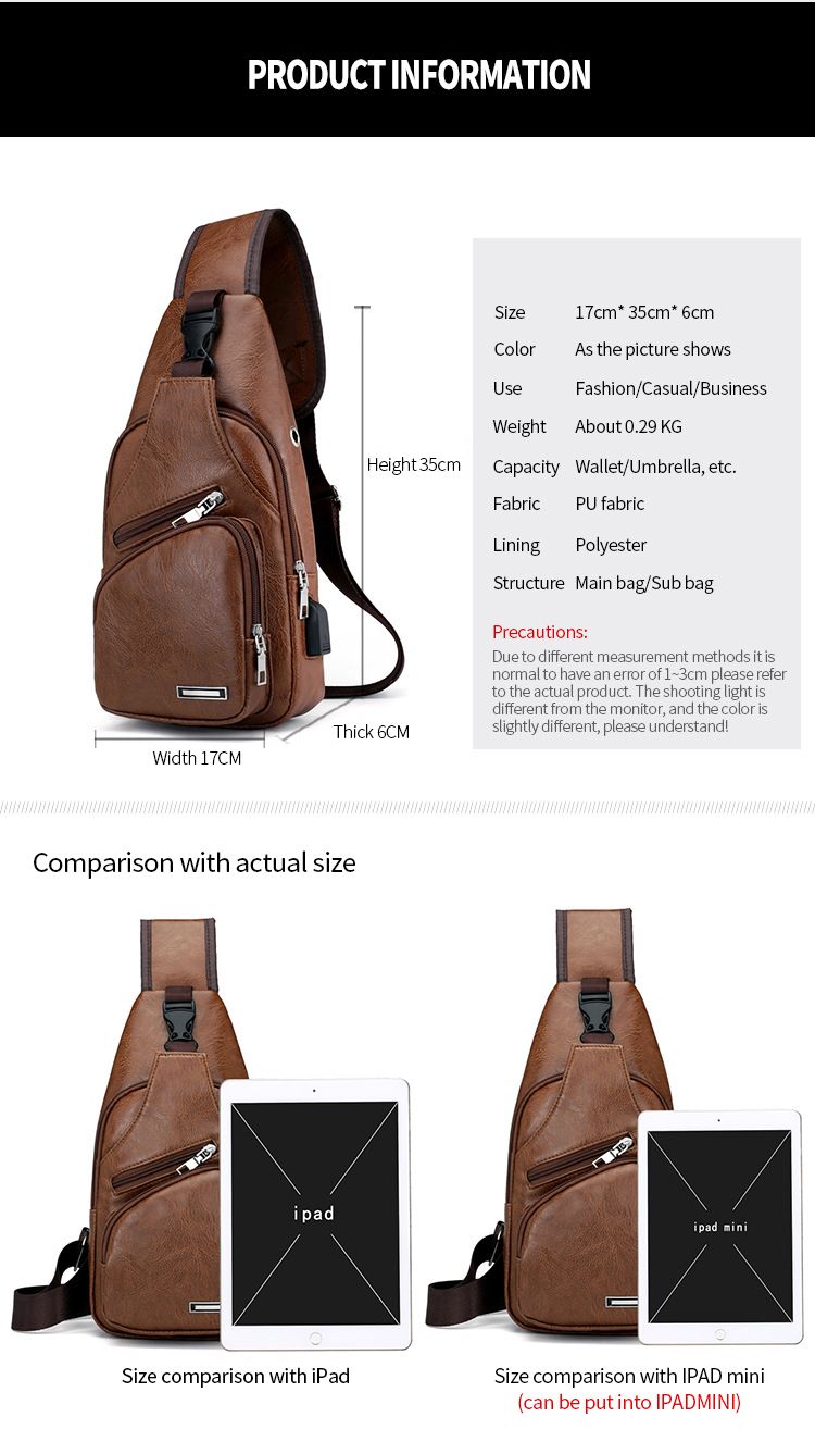 Herren USB Designer Männer Messenger Crossbody PU Leder Schultertaschen Paket Reise Brusttasche Bolso Hombre_voghion.com
