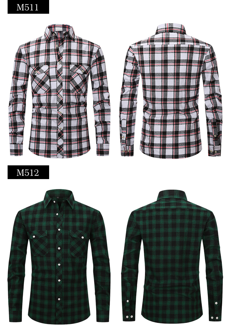Man's clothing Men's woolen plaid shirt Large size slim fashion long-sleeved shirt for men_voghion.com