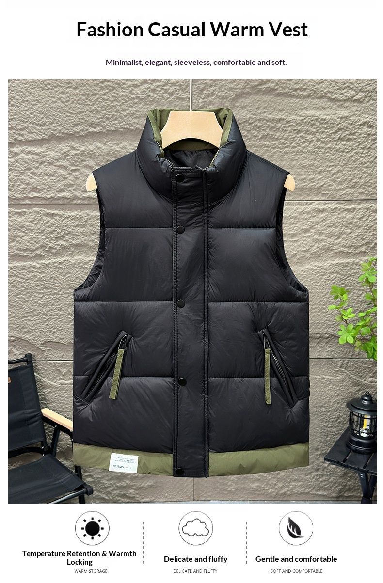 Minimalistische Herren-Daunenweste von Cove – Herbst/Winter, Stehkragen, modisch, vielseitig, lässig, warm, dick gefüttert, ärmellos_voghion.com