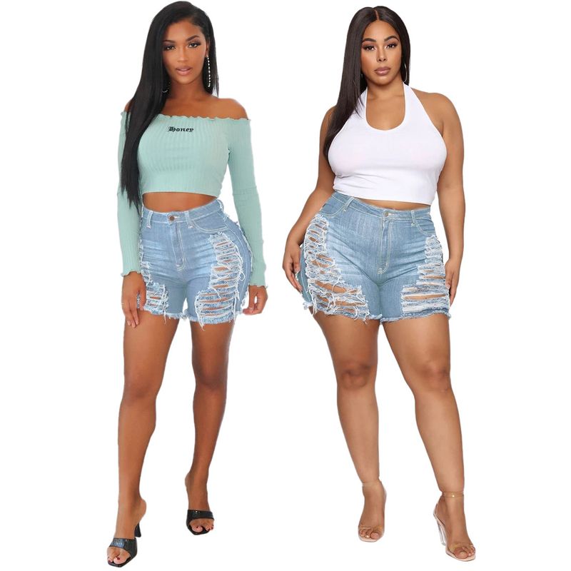HSF2278-1 Fashion Slim Fit Versatile Washed Distressed Stretch Denim Shorts_voghion.com