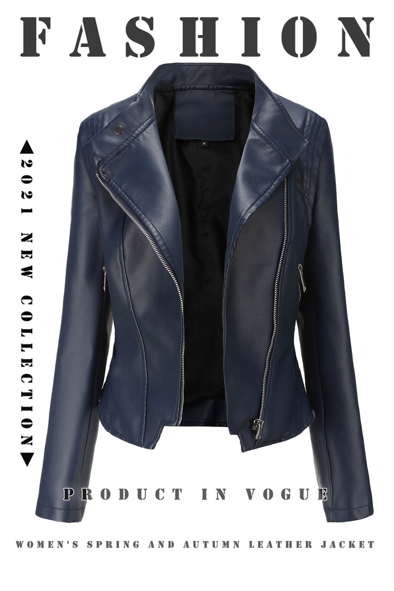 2024 New PU Lapel Slim Fit Leather Spring Autumn Thin Long Sleeve Coat Short Women's Jacket_voghion.com
