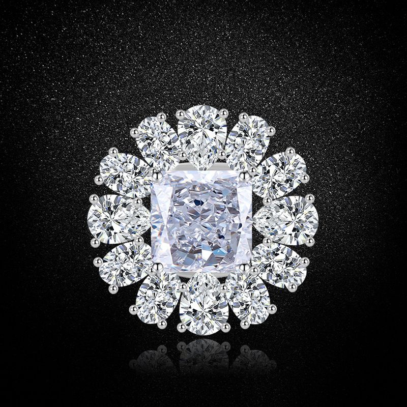 Anello di diamanti ad alto tenore di carbonio verde chiaro di lusso con apertura femminile regolabile e taglio a fiore di ghiaccio blu marino di alta qualità_voghion.com