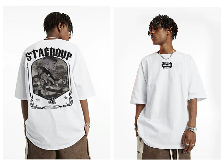 Herren-T-Shirts aus Baumwolle mit amerikanischem STA-Retro-Buchstabenmuster und Aufdruck, kurzärmelig, für Männer und Frauen, lockere, lässige, halbärmelige Paar-Oberteile_voghion.com