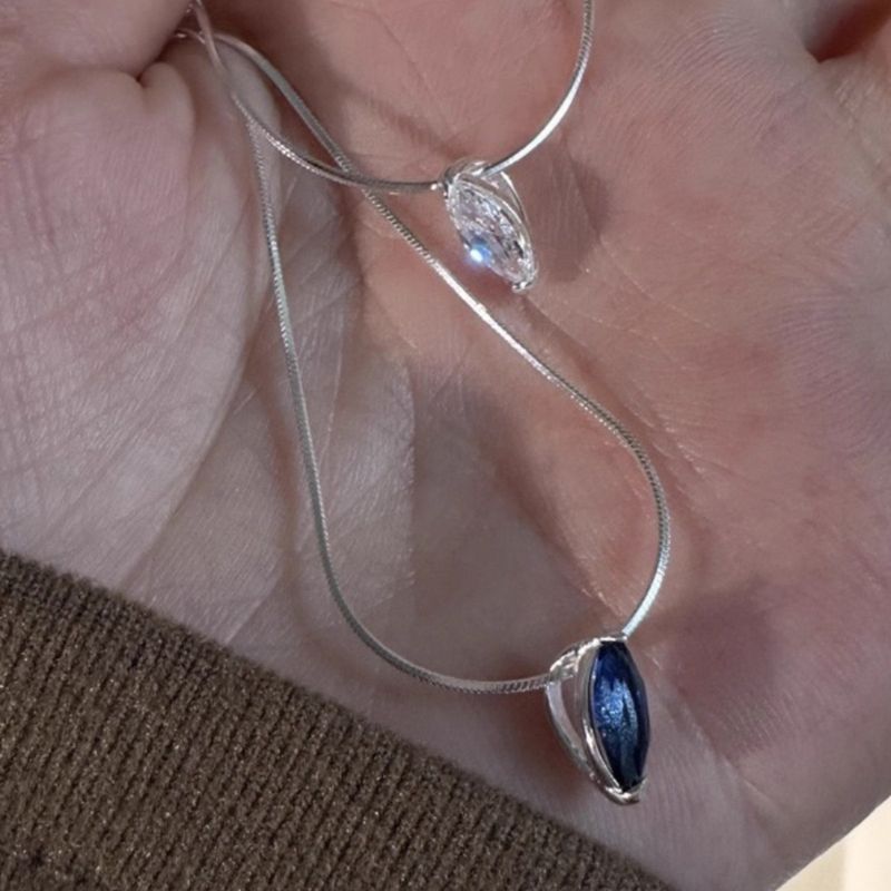 Collar de diamantes con forma de ojo de caballo y gota de agua para mujer, estilo Ins, minimalista francés, lujo ligero, diseño de nicho, azul_voghion.com