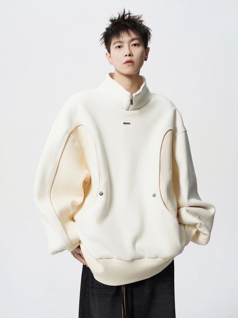 Spring And Autumn Half Zipper Stand Up Collar Hoodie For Men, Trendy Youth, No Hat, Inner Top, Outer Coat_voghion.com