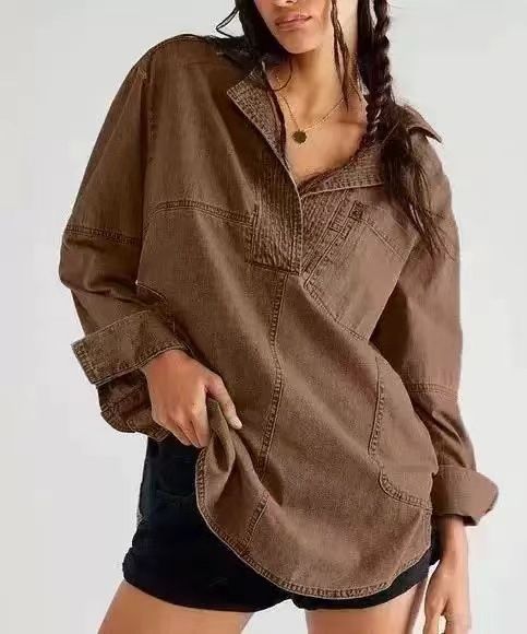 Klassiek denim overhemd met omslagkraag - Comfortabel katoenen casual top voor mannen en vrouwen (meerdere kleuren en maten)_voghion.com