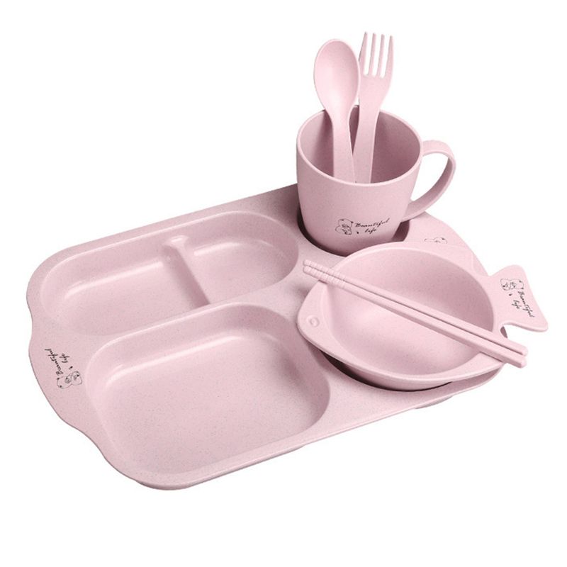 6Pcs/Conjunto de talheres para bebês, pratos de desenho animado, pratos para crianças, louças para crianças, tigela de comida de treinamento antiaquecido, colher, garfo_voghion.com