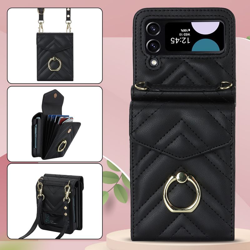 Suitable for the new Samsung ZFlip3 oblique organ mobile phone case folding ZFlip4 small fragrance ring mobile phone leather case_voghion.com