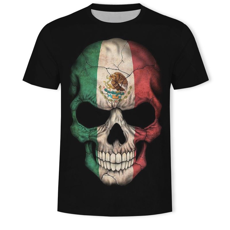 Maglietta estiva da uomo con stampa digitale 3D a teschio, girocollo, casual, a maniche corte_voghion.com