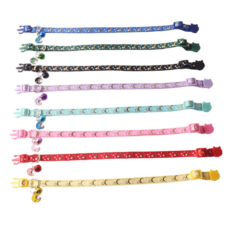 Aminger New Pet Supplies Star Gold Stamping Color Buckle Ribbon With Moon Accessories Bell Cat Collar_voghion.com