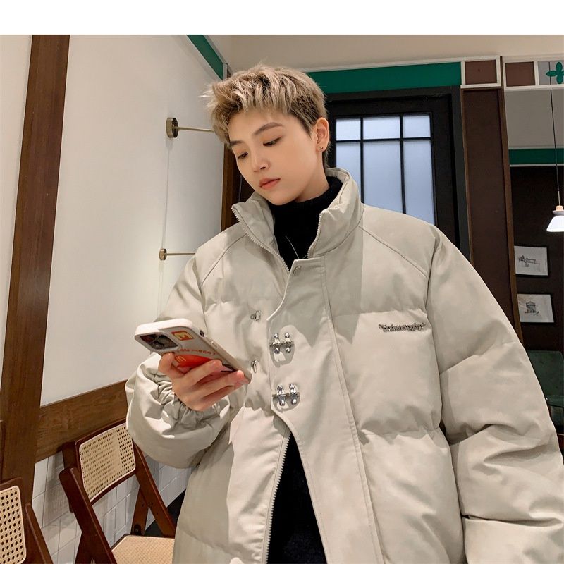 Hue Hue PU Leather For Men Winter Metal Airplane Buckle American Style Coat Thickened Warm Loose Puffer Cotton Padded Jacket_voghion.com