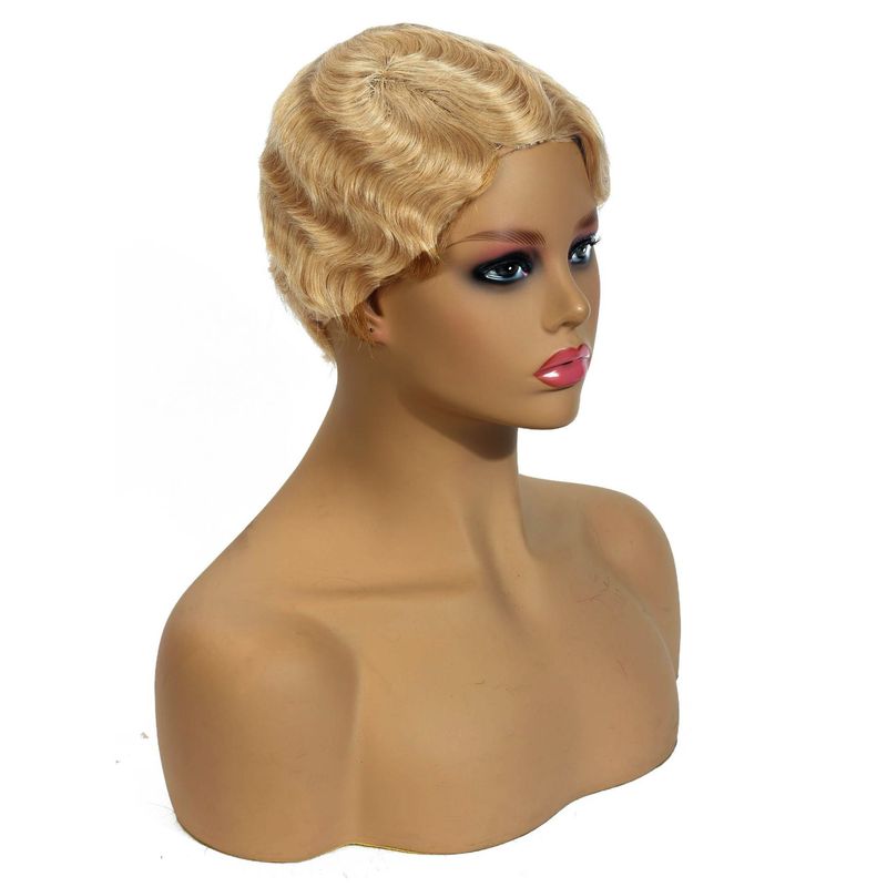 Pixie short bob meccanismo set testa ondulata acqua capelli umani parrucca capelli corti set parrucca moda europea e americana in stile antico all'ingrosso_voghion.com