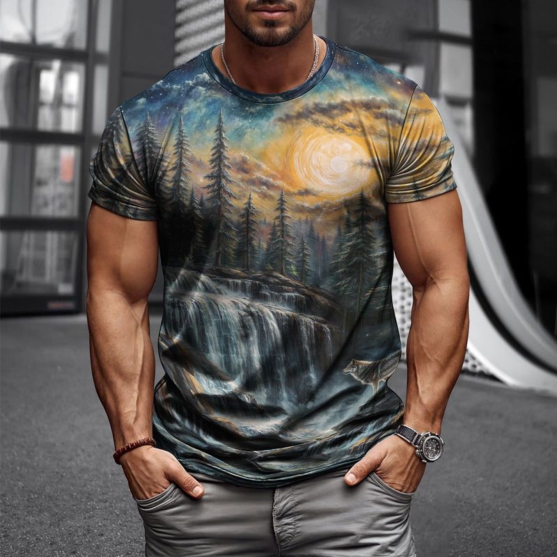 T-shirt à manches courtes pour homme, imprimé numérique, super élastique, décontracté, couleur unie, idéal pour les fêtes, la maison ou les soirées, tendance 2025_voghion.com
