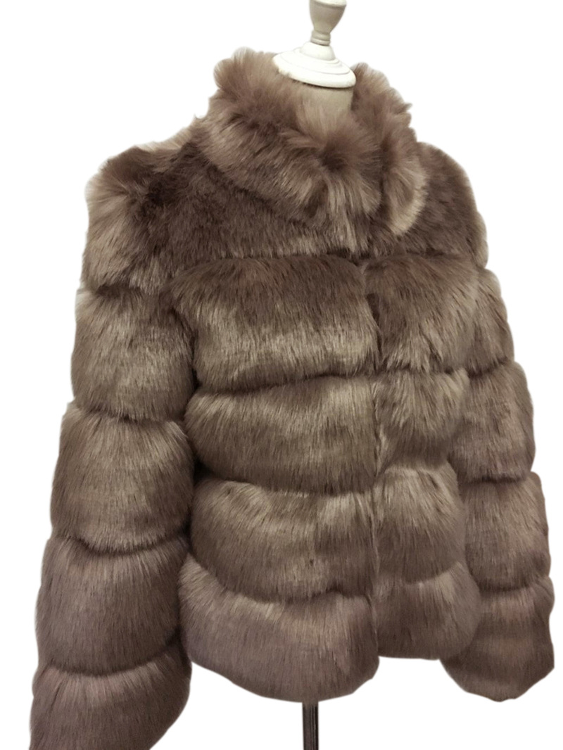 Frauen Herbst und Winter neue Nachahmung Fuchspelz Schlankheits-Stehkragen Spleißen Kunstpelzjacke für Frauen_voghion.com