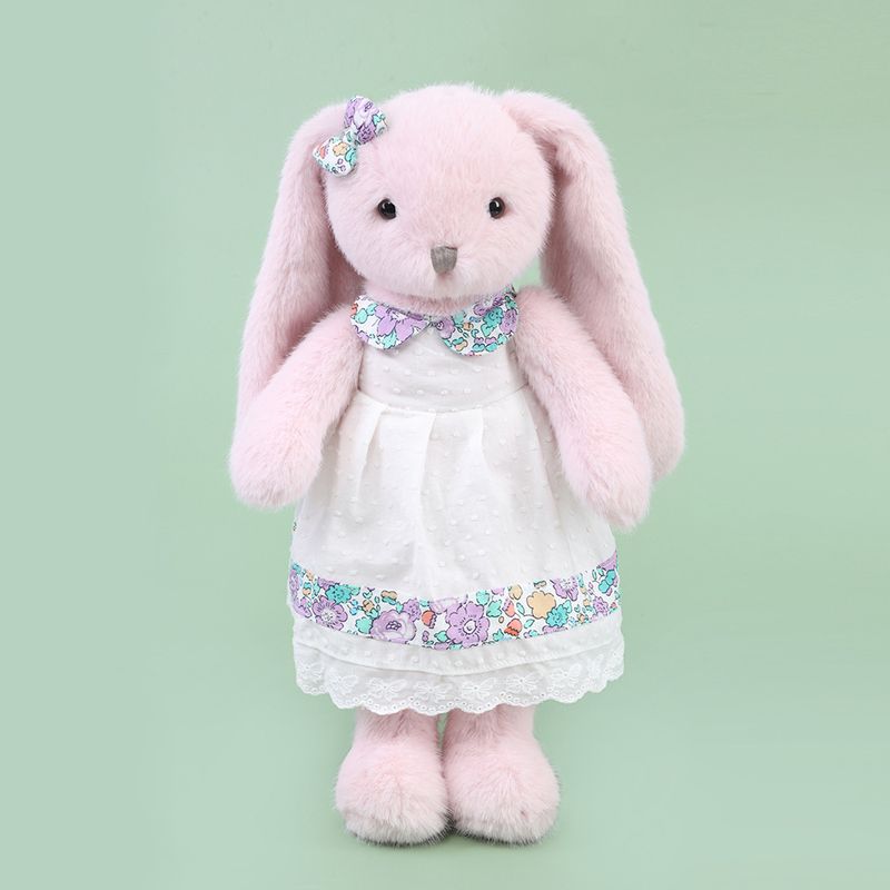 Peluche lapin rose caramel, jupe blanche, poupée réconfortante, cadeau d'anniversaire pour fille, neuf_voghion.com