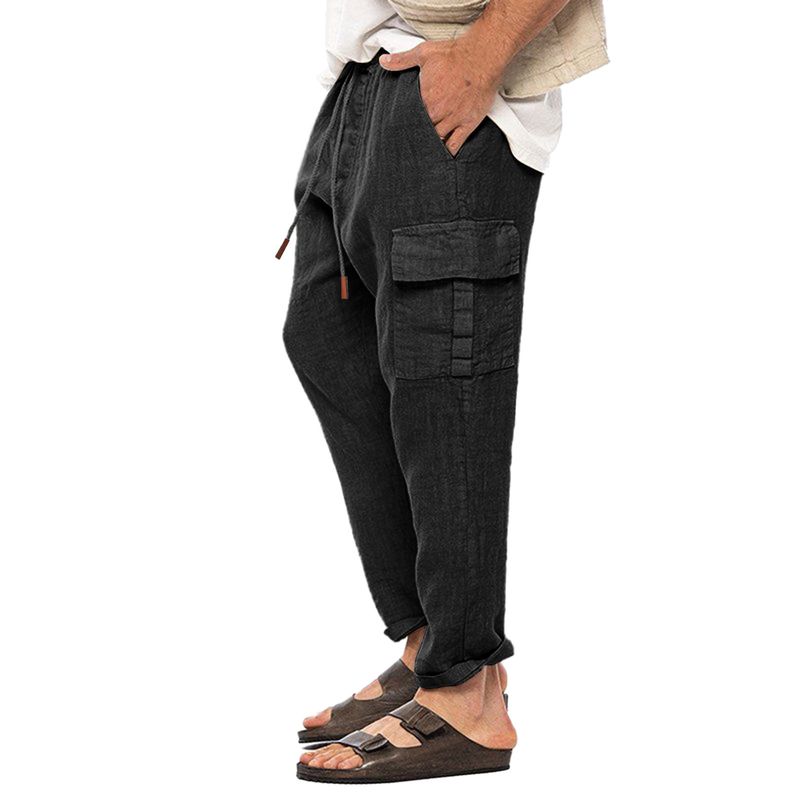 Neue Herren Frühling und Herbst europäische und amerikanische Werkzeug Baumwolle Leinen Hose Herren Multi-Bag Casual Hose_voghion.com