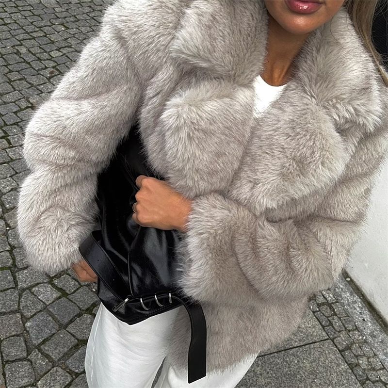 Cappotto in pelliccia sintetica di lusso per donna - Giacca invernale calda e alla moda oversize con collo a scialle, capospalla in peluche morbido ed ecologico_voghion.com