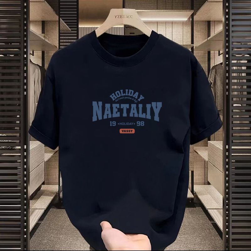 Maglietta a maniche corte da uomo, con maniche a cinque punte, semplice motivo stampato con lettere a nastro, versatile, stile coppia, girocollo_voghion.com