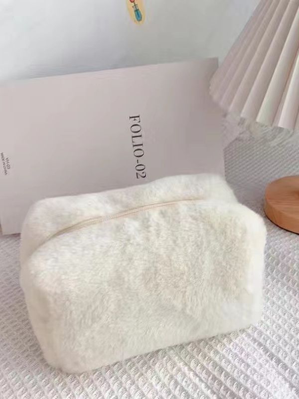 Plush Cosmetic Bag Macaron Color Sweet Large Capacity Storage Bag High Color Value Bag_voghion.com