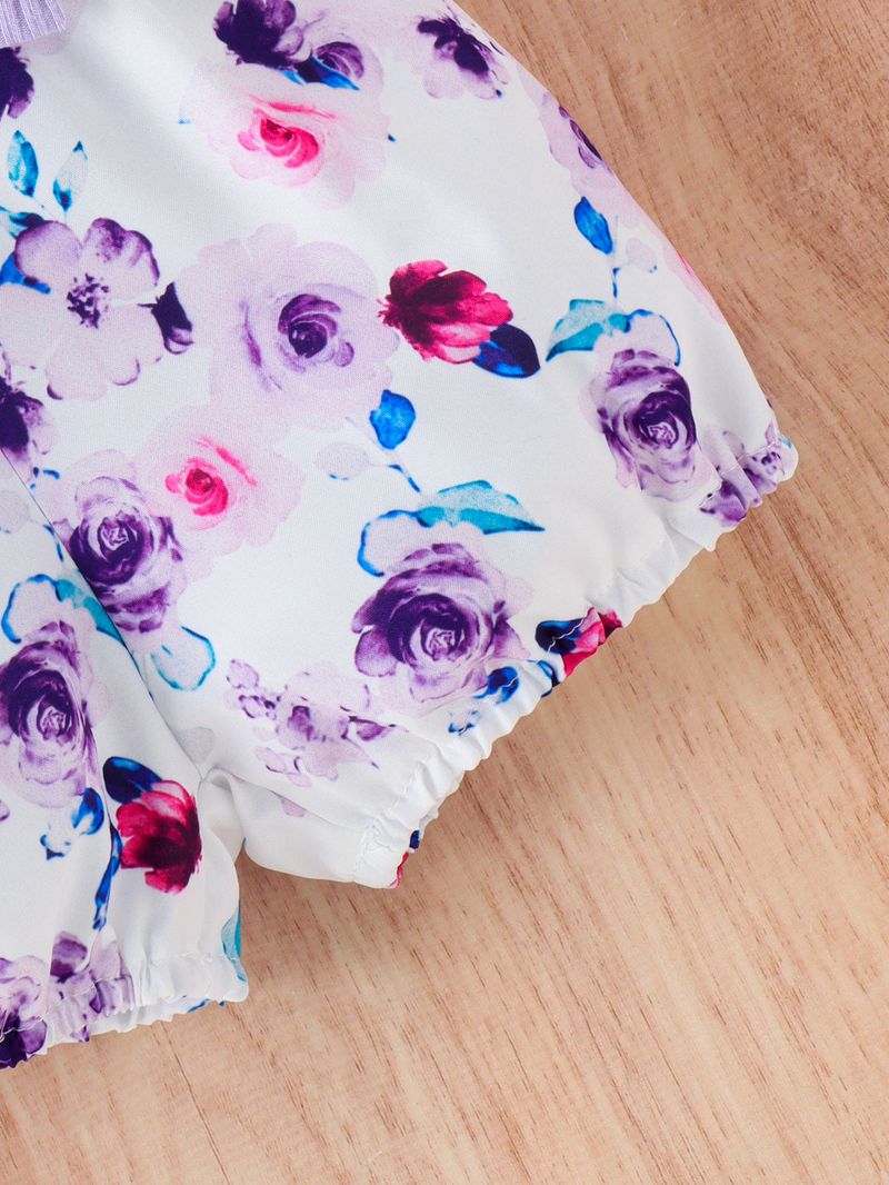 Poletni komplet 2024 za dojenčke, črtaste, z letečimi rokavi, odpiralnimi, s srčkastim cvetličnim potiskom in trakom za deklice_voghion.com