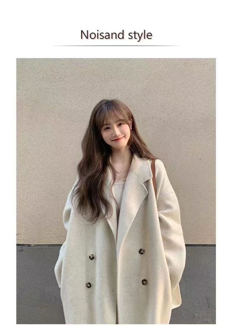 Damen Grobstrick Zweireihiger Wollmantel Winter Oversize Trenchcoat Mit Pelzkragen_voghion.com