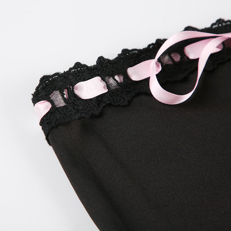 Abito attillato senza spalline in pizzo patchwork in stile corte francese, da donna, con spalline di colore contrastante per snellire e plissettato_voghion.com