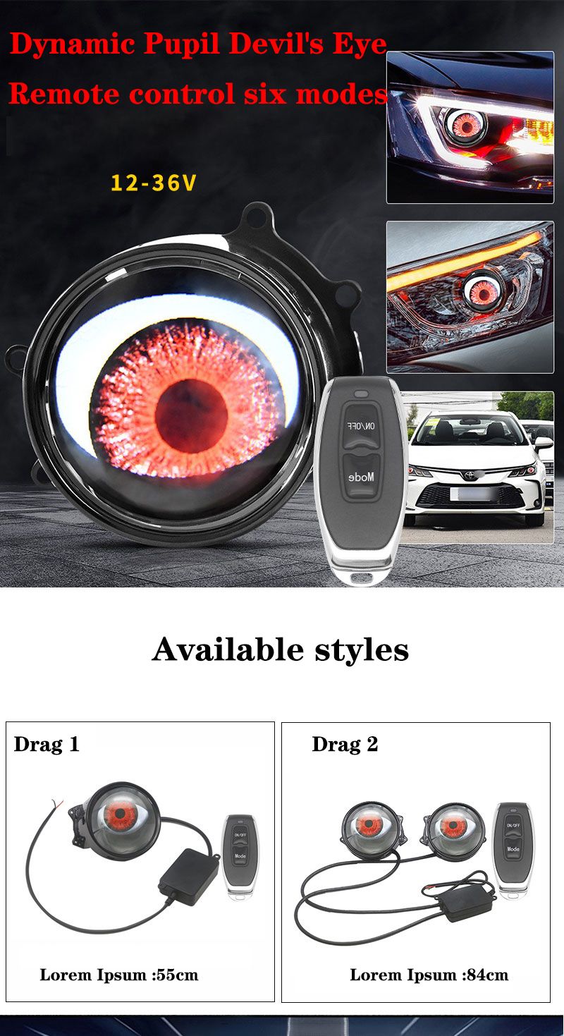 Luci diurne per auto, fari a LED Devil Eye da 3 pollici con telecomando, accessori per conversione retrofit Volta 12V K_voghion.com