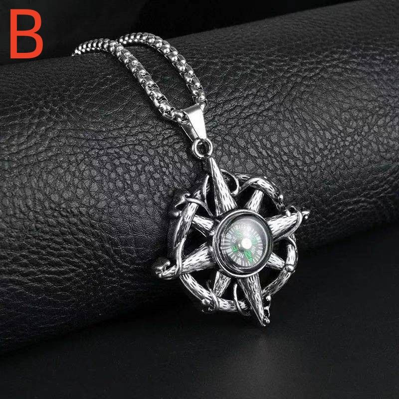 Men's and women's fashion jewelry retro punk rock party Creative compass Necklace pendant_voghion.com