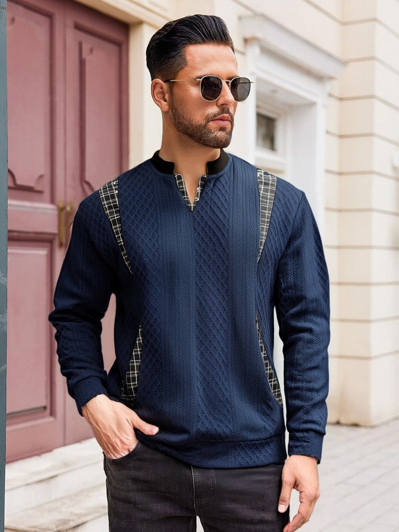 Felpa da uomo con cappuccio e collo a V, colore a contrasto, Independent Station, tendenza di tendenza_voghion.com
