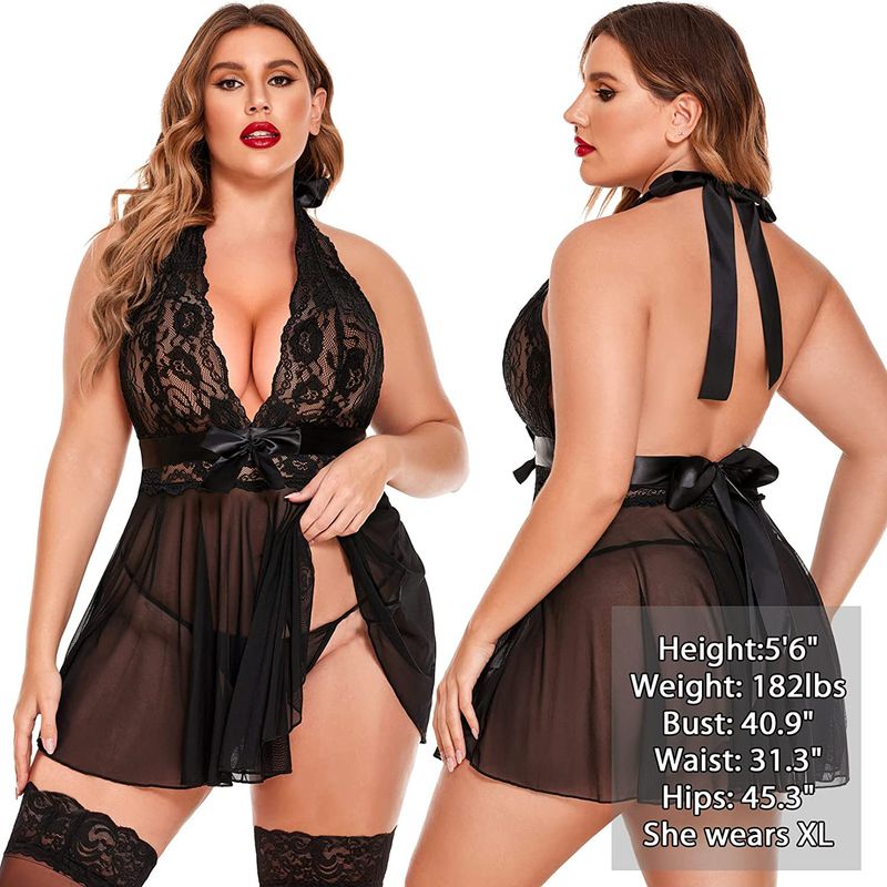New Sexy Lace Strap Transparent Mesh Hem Lingerie Set_voghion.com