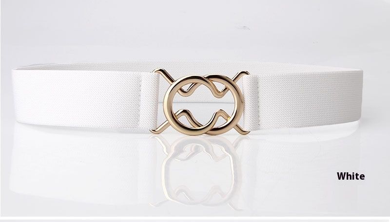 Ceinture élastique minimaliste japonaise noire à boucle unique pour robe de femme, ceinture ajustée avec boucle circulaire_voghion.com