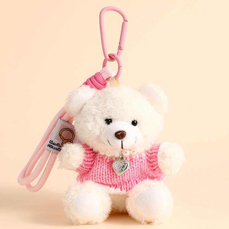 Porte-clés de voiture ours en peluche unisexe haut de gamme mignon sac à dos poupée peluche jouet pendentif chaîne_voghion.com