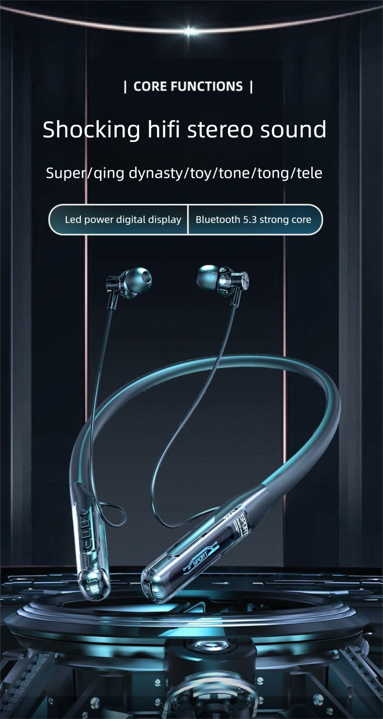 2025 New Neckband Wireless Bluetooth Earphones Long Battery Life Running Sports Noise Cancelling Compatible With Android_voghion.com